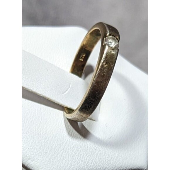 Minimalist Gold Tone Over Sterling Silver Single Cubic Zirconia Ring - Picture 2 of 12